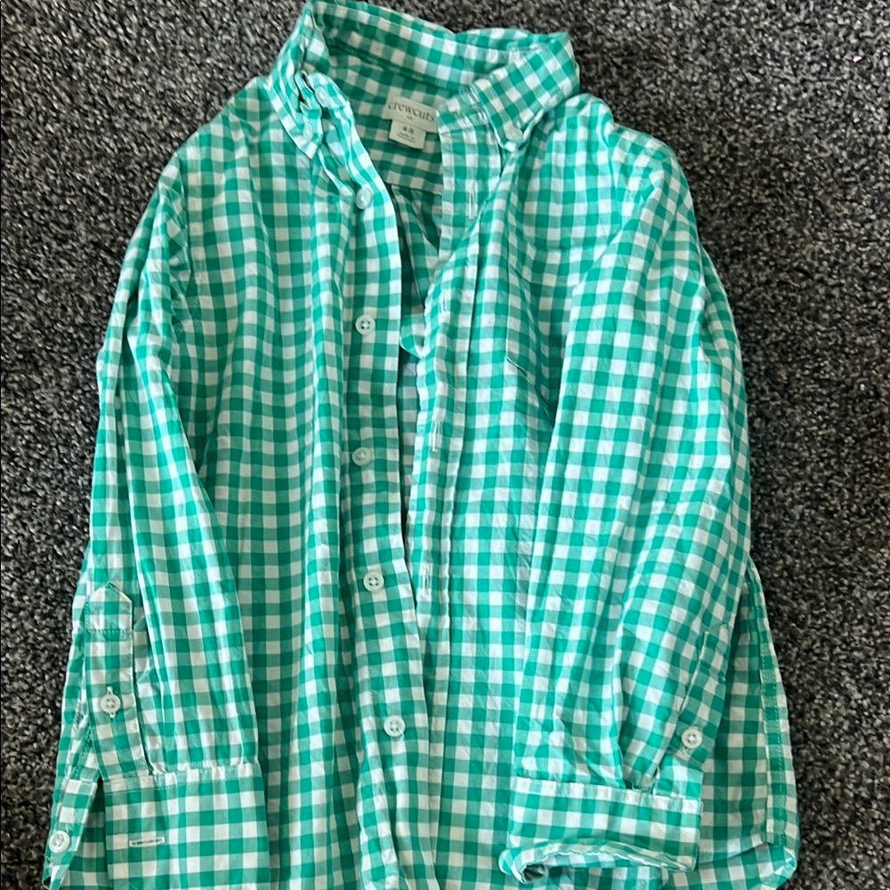 J. Crew Teal Gingham Button-Up Shirt